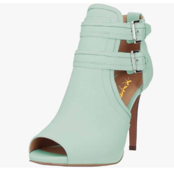 XYD Aquamarine Peep Toe Sandal Dual Buckled Straps Stiletto Heels Ankle Booties - Picture 1 of 8